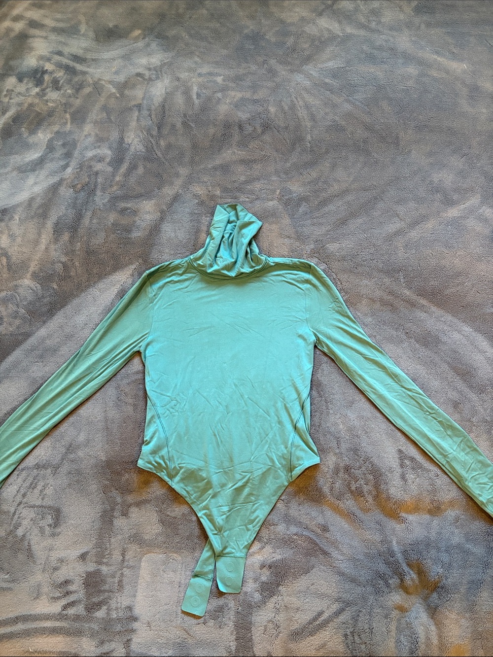 Lululemon Long-Sleeve Hooded One-Piece in Green Bodysuit Turtleneck